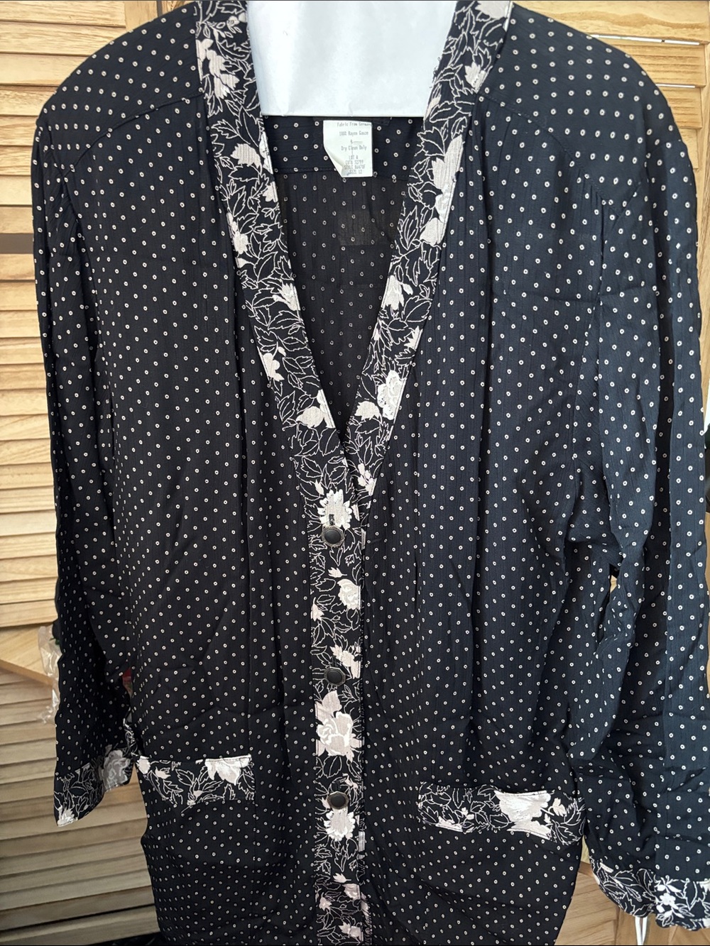 Carole Little Polka Dot Floral Trim Button Front Jacket 12